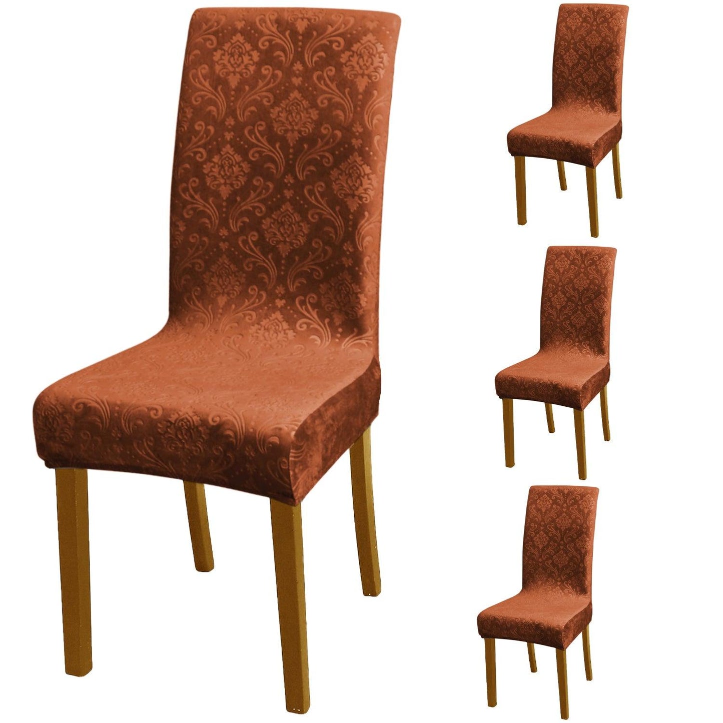 Premium Embossed Velvet Chair Cover Set of 1/2/4/6, Rustic Brown - HOKIPO | Har Ghar ka Humsafar