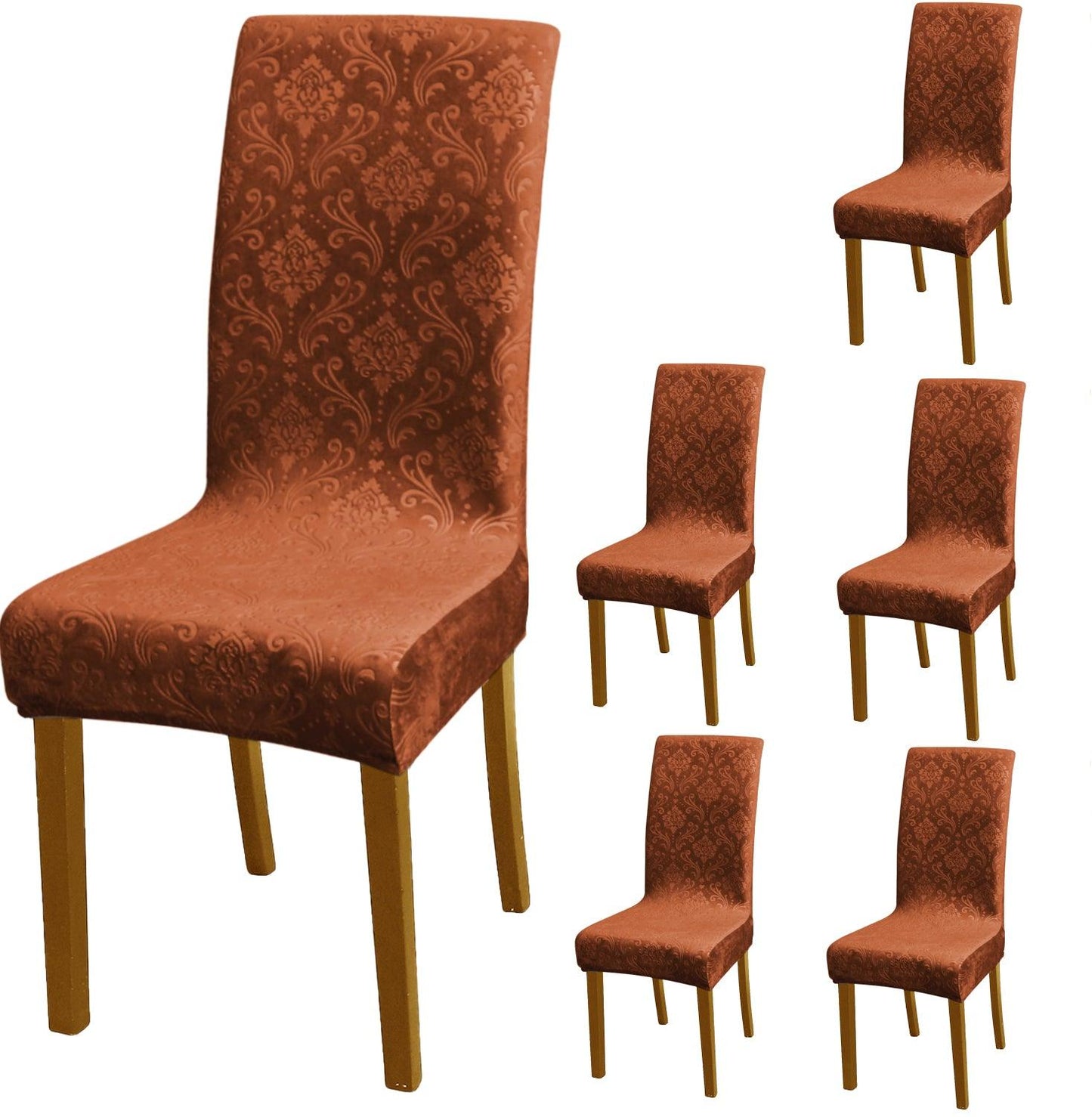 Premium Embossed Velvet Chair Cover Set of 1/2/4/6, Rustic Brown - HOKIPO | Har Ghar ka Humsafar