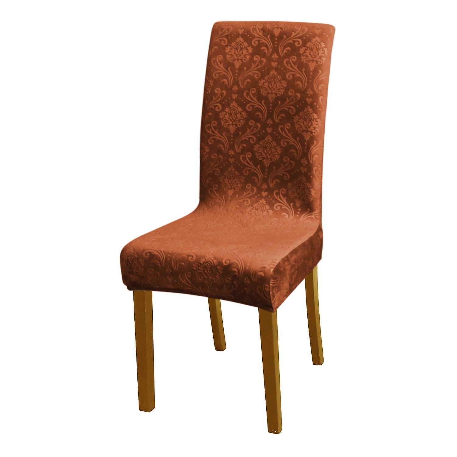 Premium Embossed Velvet Chair Cover Set of 1/2/4/6, Rustic Brown - HOKIPO | Har Ghar ka Humsafar