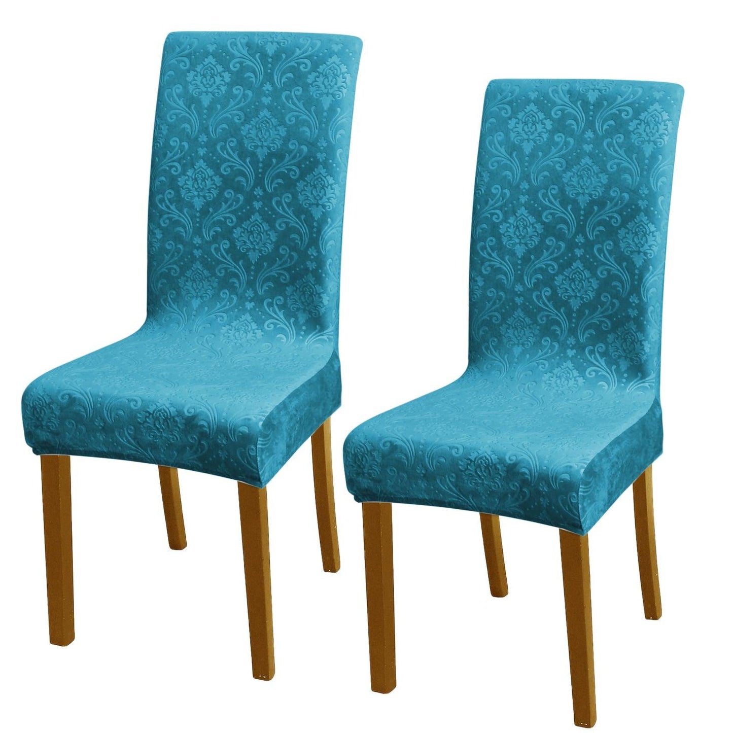 Premium Embossed Velvet Chair Cover Set of 1/2/4/6, Turquoise - HOKIPO | Har Ghar ka Humsafar