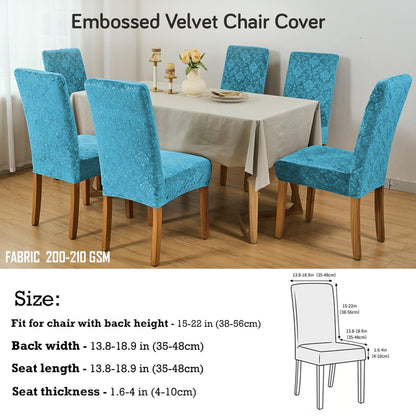 Premium Embossed Velvet Chair Cover Set of 1/2/4/6, Turquoise - HOKIPO | Har Ghar ka Humsafar