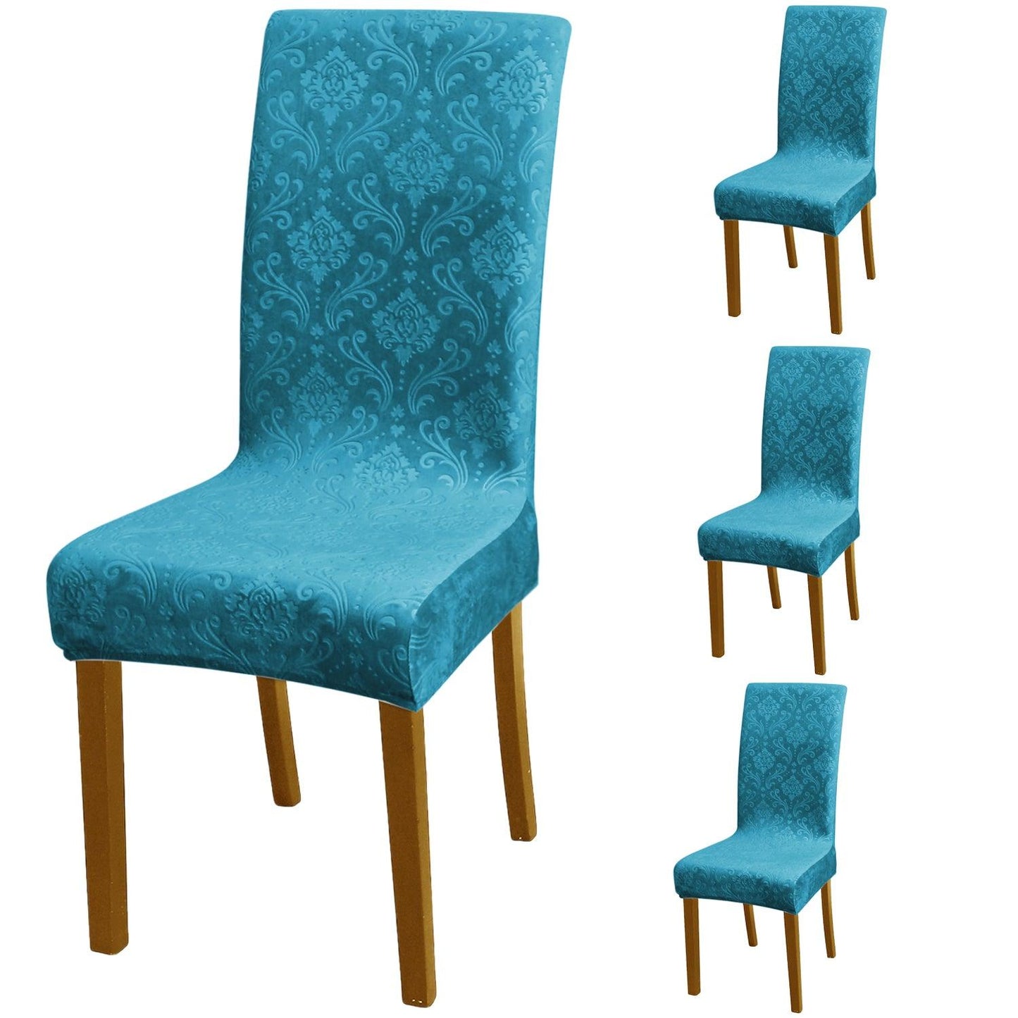 Premium Embossed Velvet Chair Cover Set of 1/2/4/6, Turquoise - HOKIPO | Har Ghar ka Humsafar