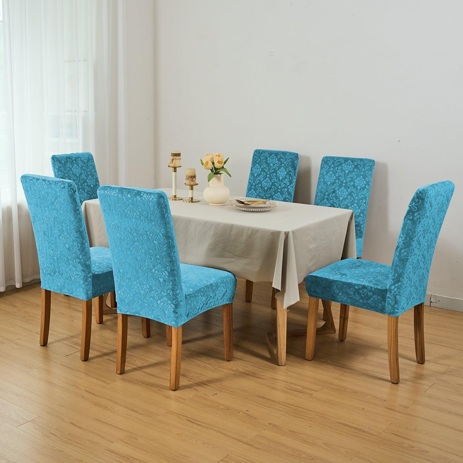 Premium Embossed Velvet Chair Cover Set of 1/2/4/6, Turquoise - HOKIPO | Har Ghar ka Humsafar