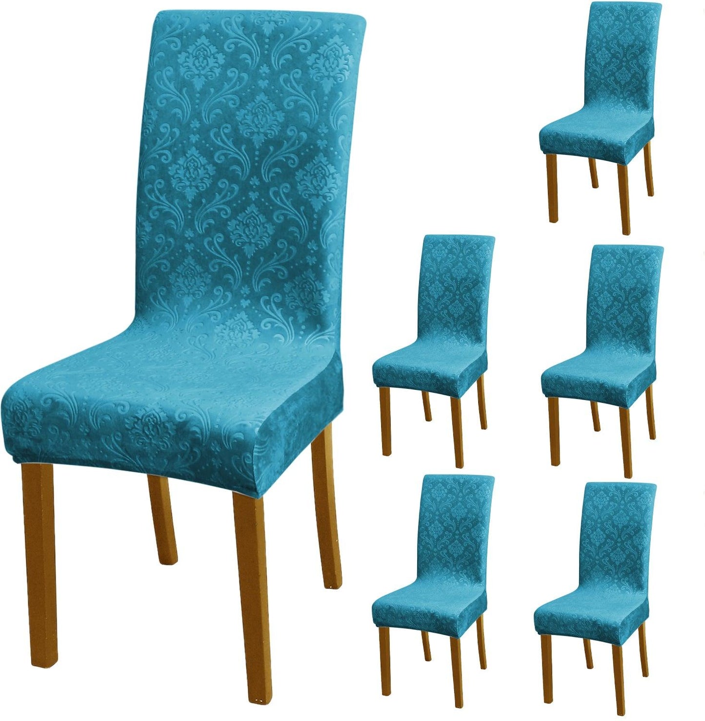 Premium Embossed Velvet Chair Cover Set of 1/2/4/6, Turquoise - HOKIPO | Har Ghar ka Humsafar