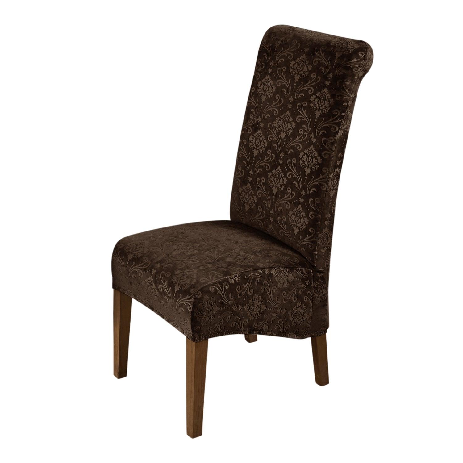 Premium Embossed Velvet Long Back Chair Cover Set of 1/2/4/6, Brown - HOKIPO | Har Ghar ka Humsafar