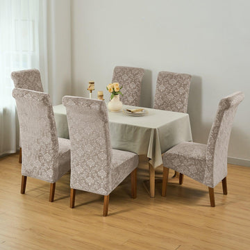 Premium Embossed Velvet Long Back Chair Cover Set of 1/2/4/6, Camel - HOKIPO | Har Ghar ka Humsafar