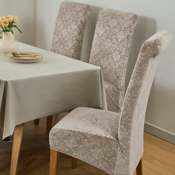 Premium Embossed Velvet Long Back Chair Cover Set of 1/2/4/6, Camel - HOKIPO | Har Ghar ka Humsafar