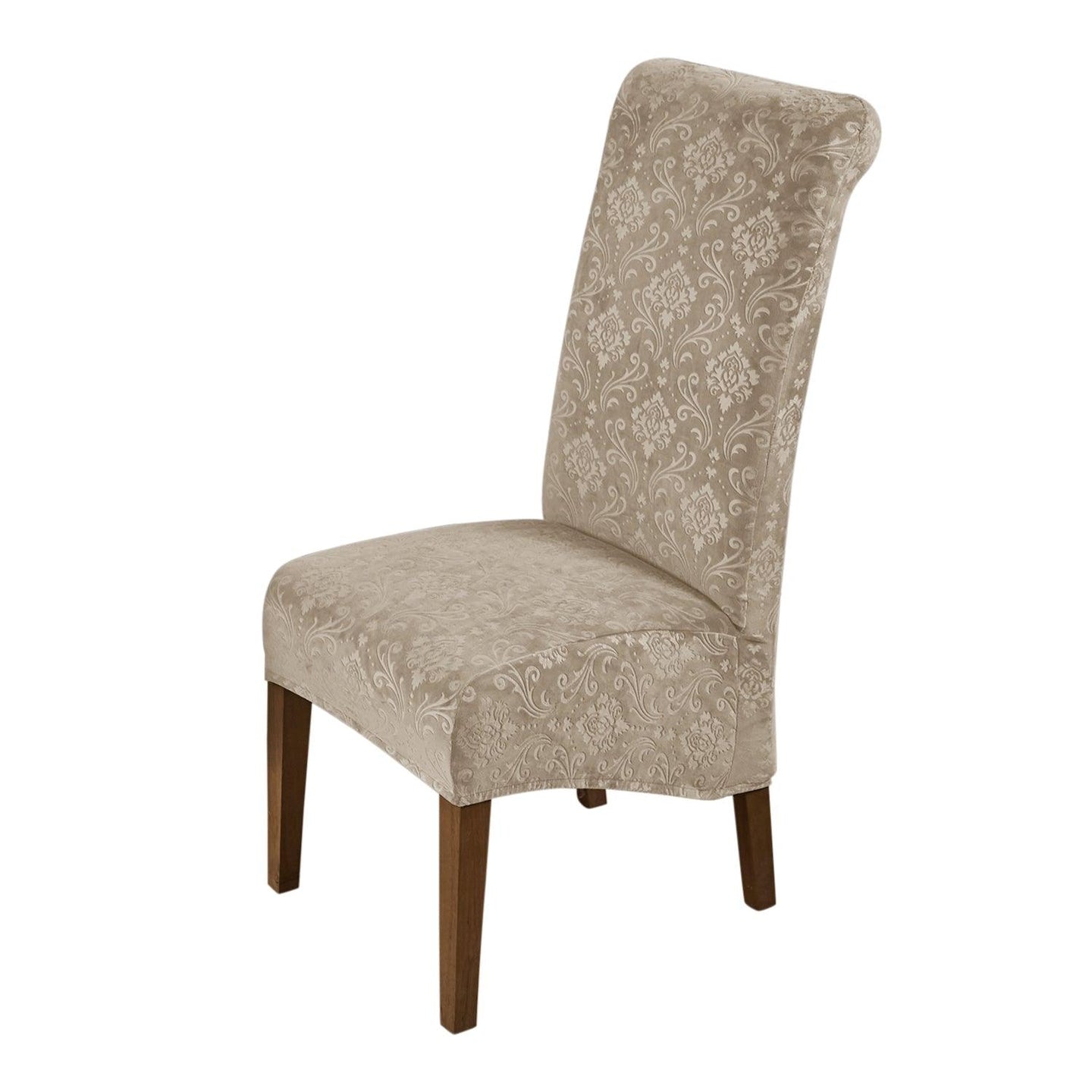 Premium Embossed Velvet Long Back Chair Cover Set of 1/2/4/6, Camel - HOKIPO | Har Ghar ka Humsafar