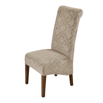 Premium Embossed Velvet Long Back Chair Cover Set of 1/2/4/6, Camel - HOKIPO | Har Ghar ka Humsafar