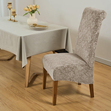 Premium Embossed Velvet Long Back Chair Cover Set of 1/2/4/6, Camel - HOKIPO | Har Ghar ka Humsafar