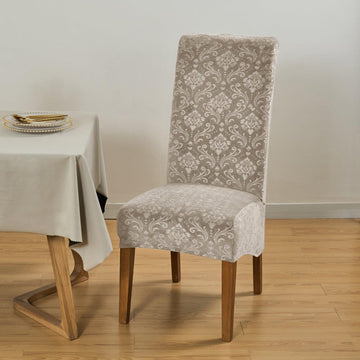 Premium Embossed Velvet Long Back Chair Cover Set of 1/2/4/6, Camel - HOKIPO | Har Ghar ka Humsafar