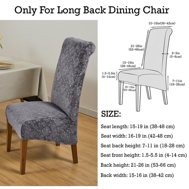 Premium Embossed Velvet Long Back Chair Cover Set of 1/2/4/6, Dark Grey - HOKIPO | Har Ghar ka Humsafar