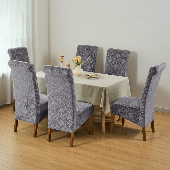 Premium Embossed Velvet Long Back Chair Cover Set of 1/2/4/6, Dark Grey - HOKIPO | Har Ghar ka Humsafar