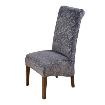 Premium Embossed Velvet Long Back Chair Cover Set of 1/2/4/6, Dark Grey - HOKIPO | Har Ghar ka Humsafar