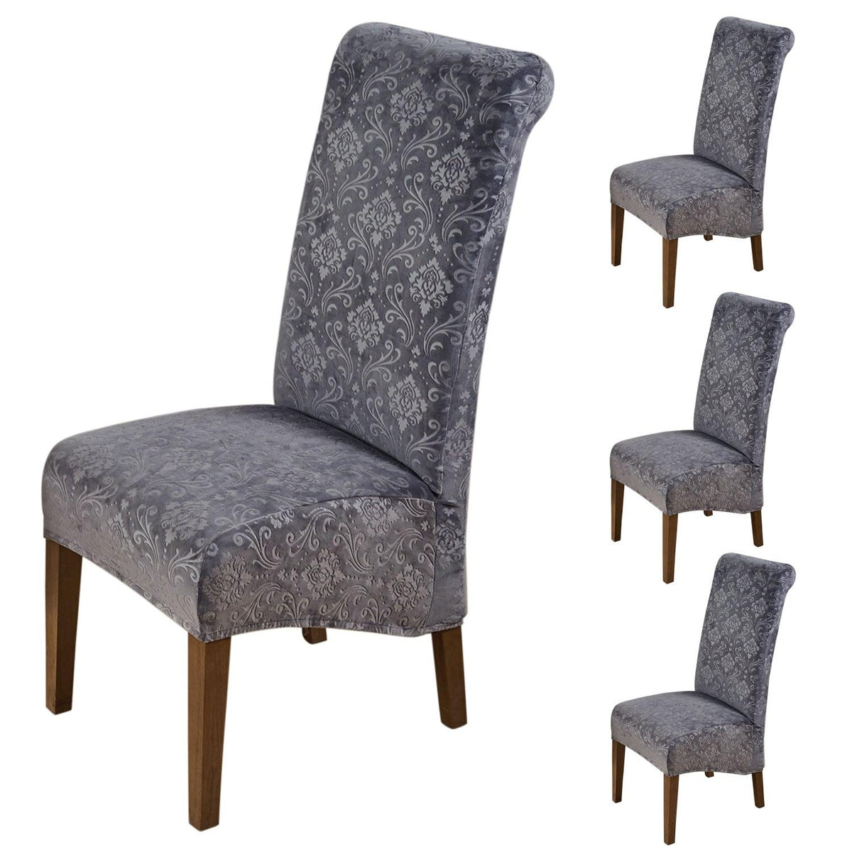 Premium Embossed Velvet Long Back Chair Cover Set of 1/2/4/6, Dark Grey - HOKIPO | Har Ghar ka Humsafar