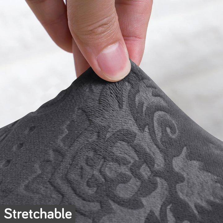 Premium Embossed Velvet Long Back Chair Cover Set of 1/2/4/6, Dark Grey - HOKIPO | Har Ghar ka Humsafar
