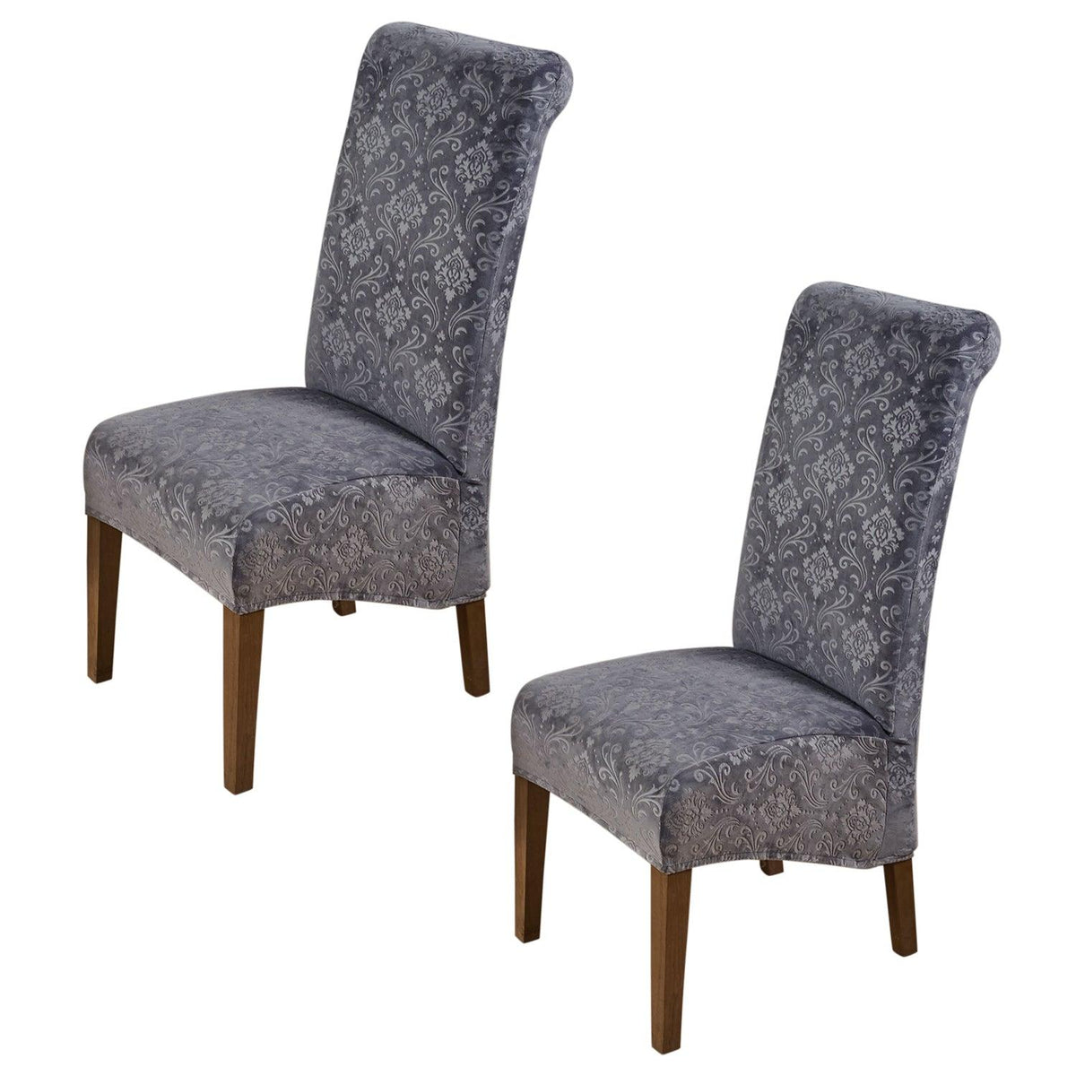 Premium Embossed Velvet Long Back Chair Cover Set of 1/2/4/6, Dark Grey - HOKIPO | Har Ghar ka Humsafar