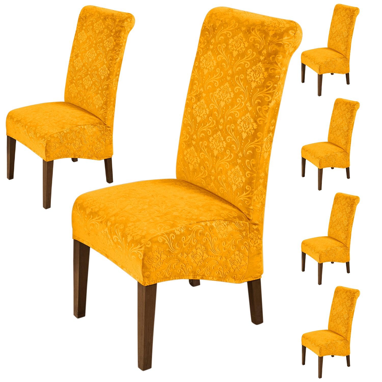 Premium Embossed Velvet Long Back Chair Cover Set of 1/2/4/6, Gold - HOKIPO | Har Ghar ka Humsafar