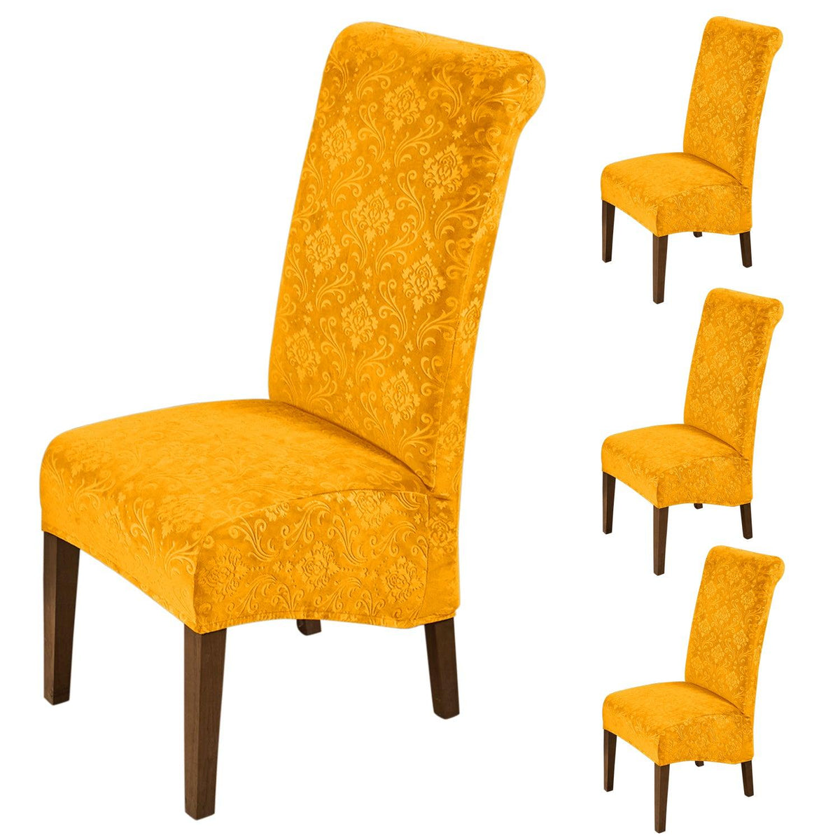 Premium Embossed Velvet Long Back Chair Cover Set of 1/2/4/6, Gold - HOKIPO | Har Ghar ka Humsafar