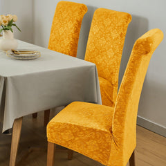 Premium Embossed Velvet Long Back Chair Cover Set of 1/2/4/6, Gold - HOKIPO | Har Ghar ka Humsafar