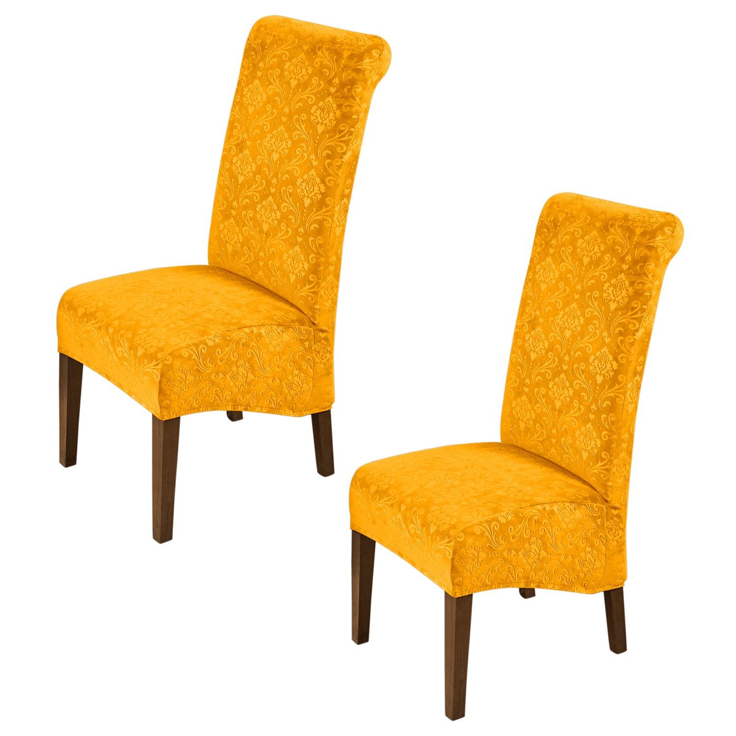 Premium Embossed Velvet Long Back Chair Cover Set of 1/2/4/6, Gold - HOKIPO | Har Ghar ka Humsafar