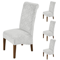 Premium Embossed Velvet Long Back Chair Cover Set of 1/2/4/6, Light Grey - HOKIPO | Har Ghar ka Humsafar