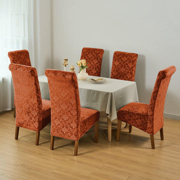 Premium Embossed Velvet Long Back Chair Cover Set of 1/2/4/6, Rustic Brown - HOKIPO | Har Ghar ka Humsafar