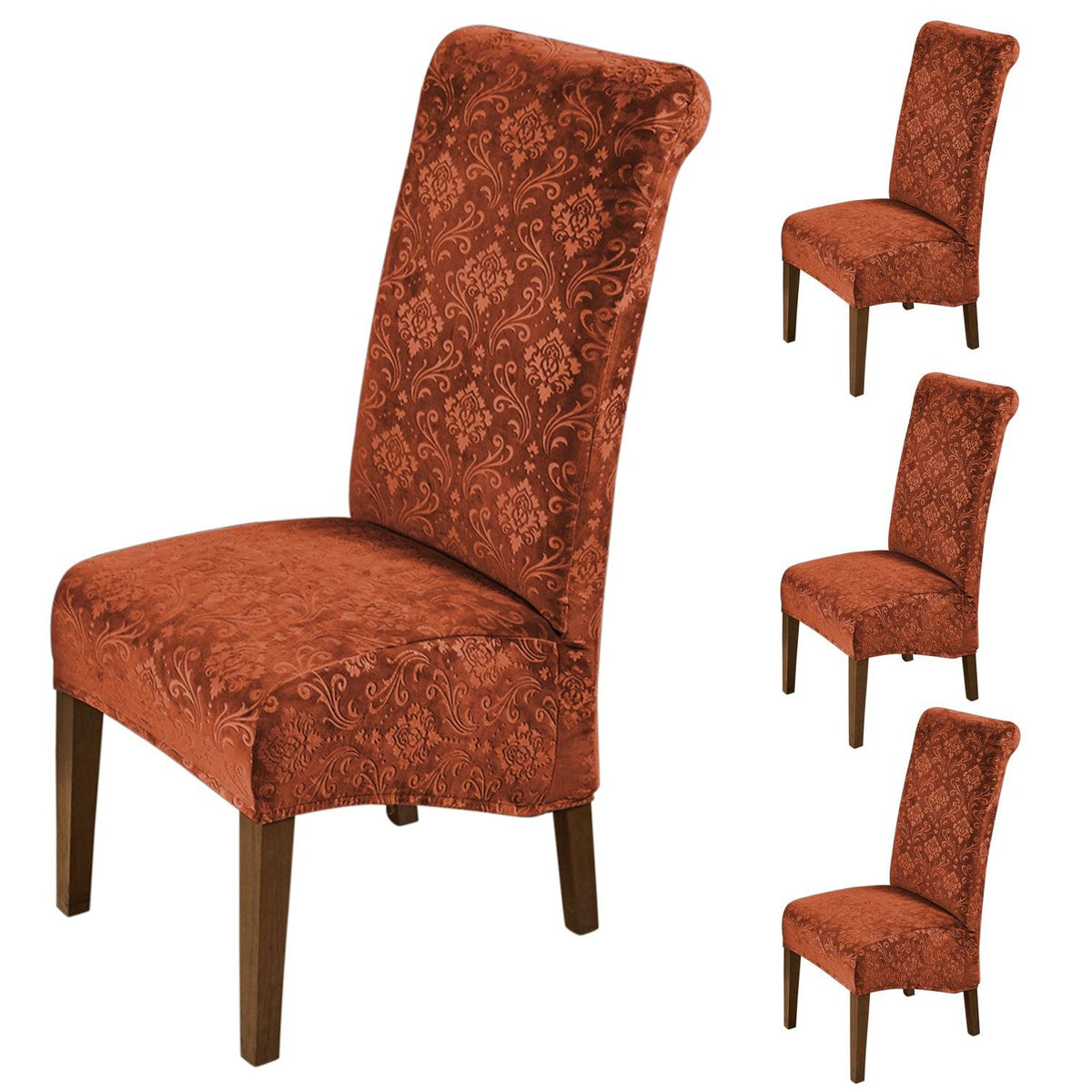 Premium Embossed Velvet Long Back Chair Cover Set of 1/2/4/6, Rustic Brown - HOKIPO | Har Ghar ka Humsafar