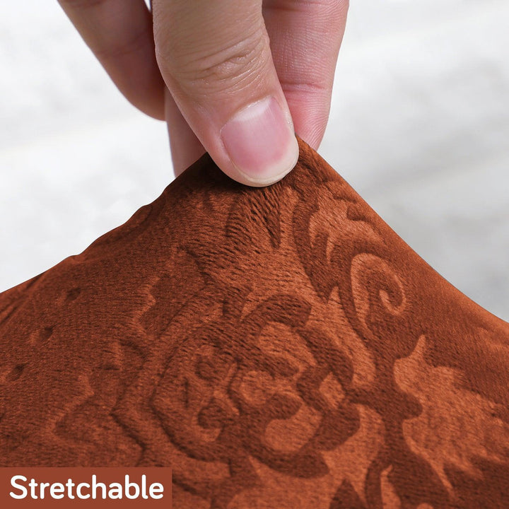 Premium Embossed Velvet Long Back Chair Cover Set of 1/2/4/6, Rustic Brown - HOKIPO | Har Ghar ka Humsafar