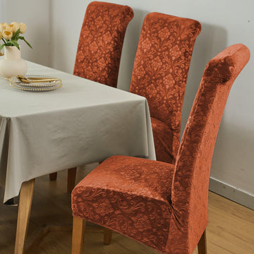Premium Embossed Velvet Long Back Chair Cover Set of 1/2/4/6, Rustic Brown - HOKIPO | Har Ghar ka Humsafar