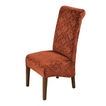 Premium Embossed Velvet Long Back Chair Cover Set of 1/2/4/6, Rustic Brown - HOKIPO | Har Ghar ka Humsafar