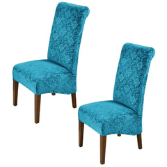 Premium Embossed Velvet Long Back Chair Cover Set of 1/2/4/6, Turquoise - HOKIPO | Har Ghar ka Humsafar