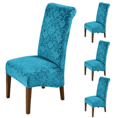 Premium Embossed Velvet Long Back Chair Cover Set of 1/2/4/6, Turquoise - HOKIPO | Har Ghar ka Humsafar