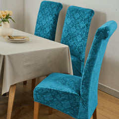 Premium Embossed Velvet Long Back Chair Cover Set of 1/2/4/6, Turquoise - HOKIPO | Har Ghar ka Humsafar