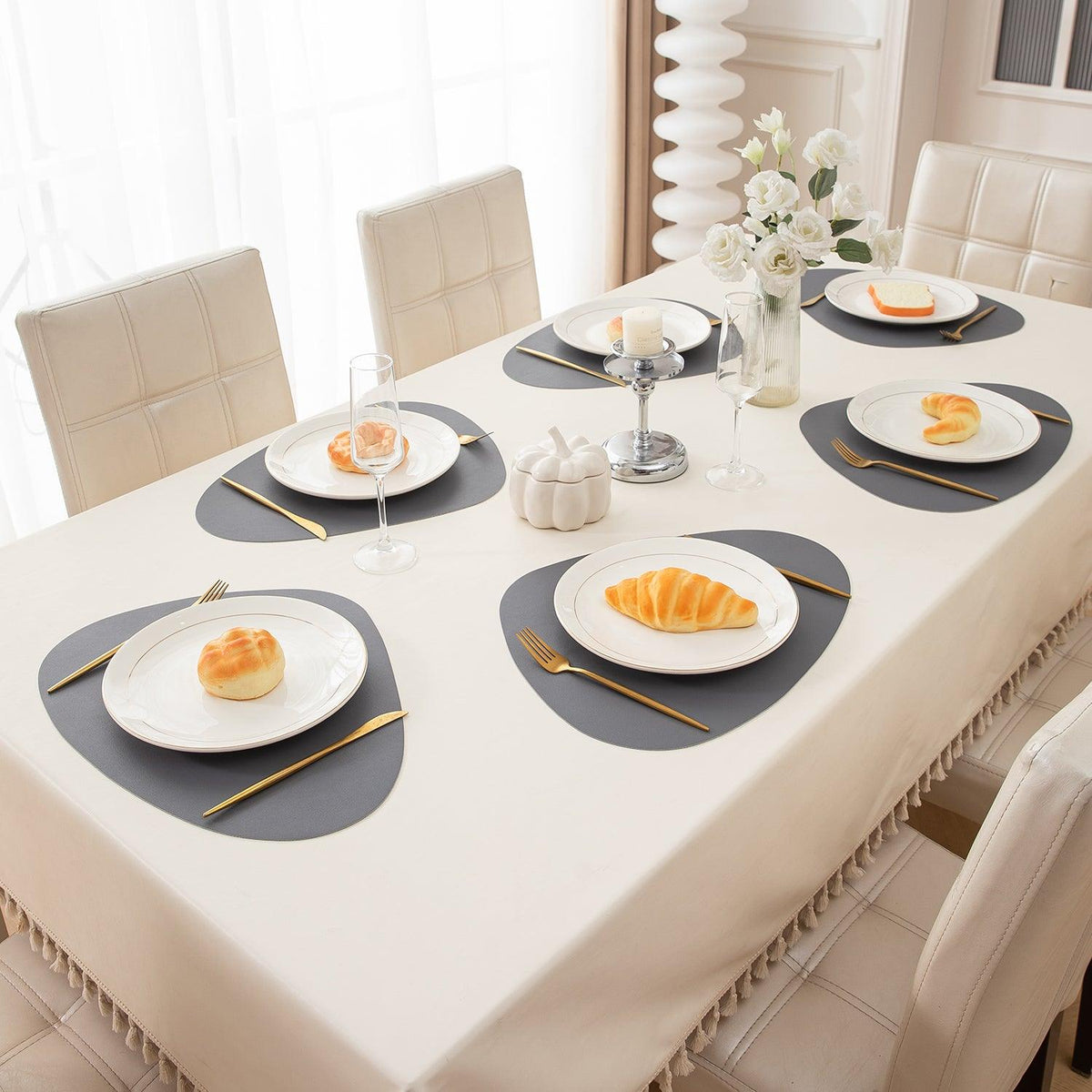 Premium Faux Leather Dining Table Mats, Anchor Grey - HOKIPO | Har Ghar ka Humsafar