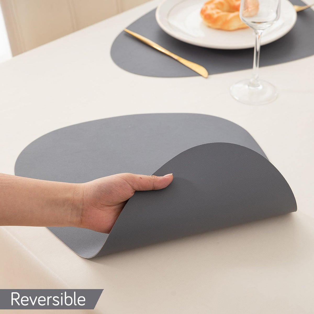 Premium Faux Leather Dining Table Mats, Anchor Grey - HOKIPO | Har Ghar ka Humsafar