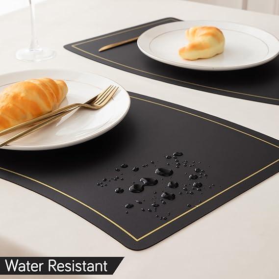 Premium Faux Leather Dining Table Mats, Black - HOKIPO | Har Ghar ka Humsafar