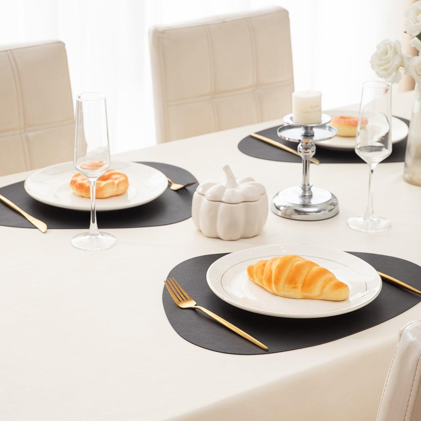 Premium Faux Leather Dining Table Mats, Black - HOKIPO | Har Ghar ka Humsafar