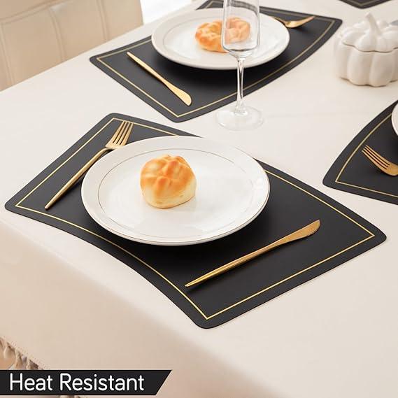 Premium Faux Leather Dining Table Mats, Black - HOKIPO | Har Ghar ka Humsafar