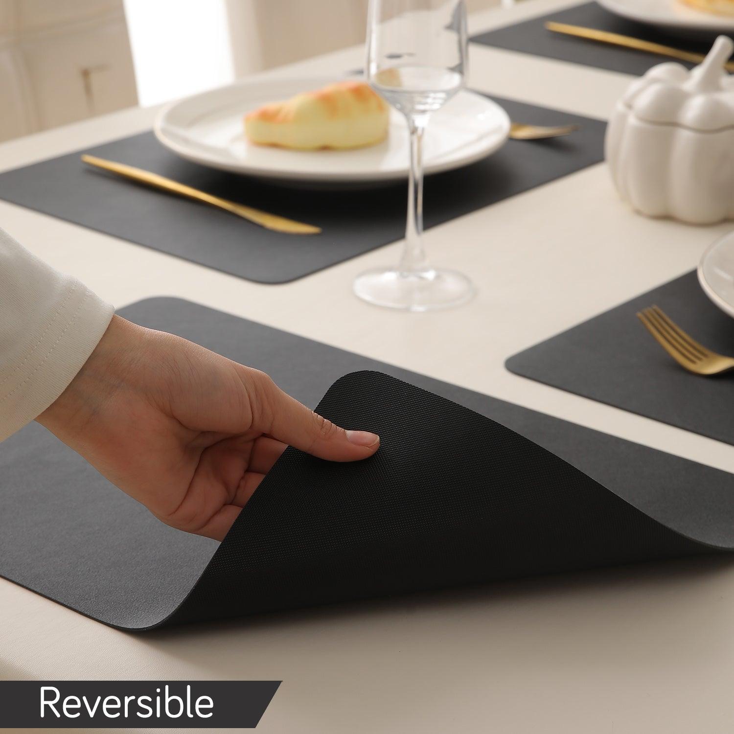 Premium Faux Leather Dining Table Mats, Black - HOKIPO | Har Ghar ka Humsafar