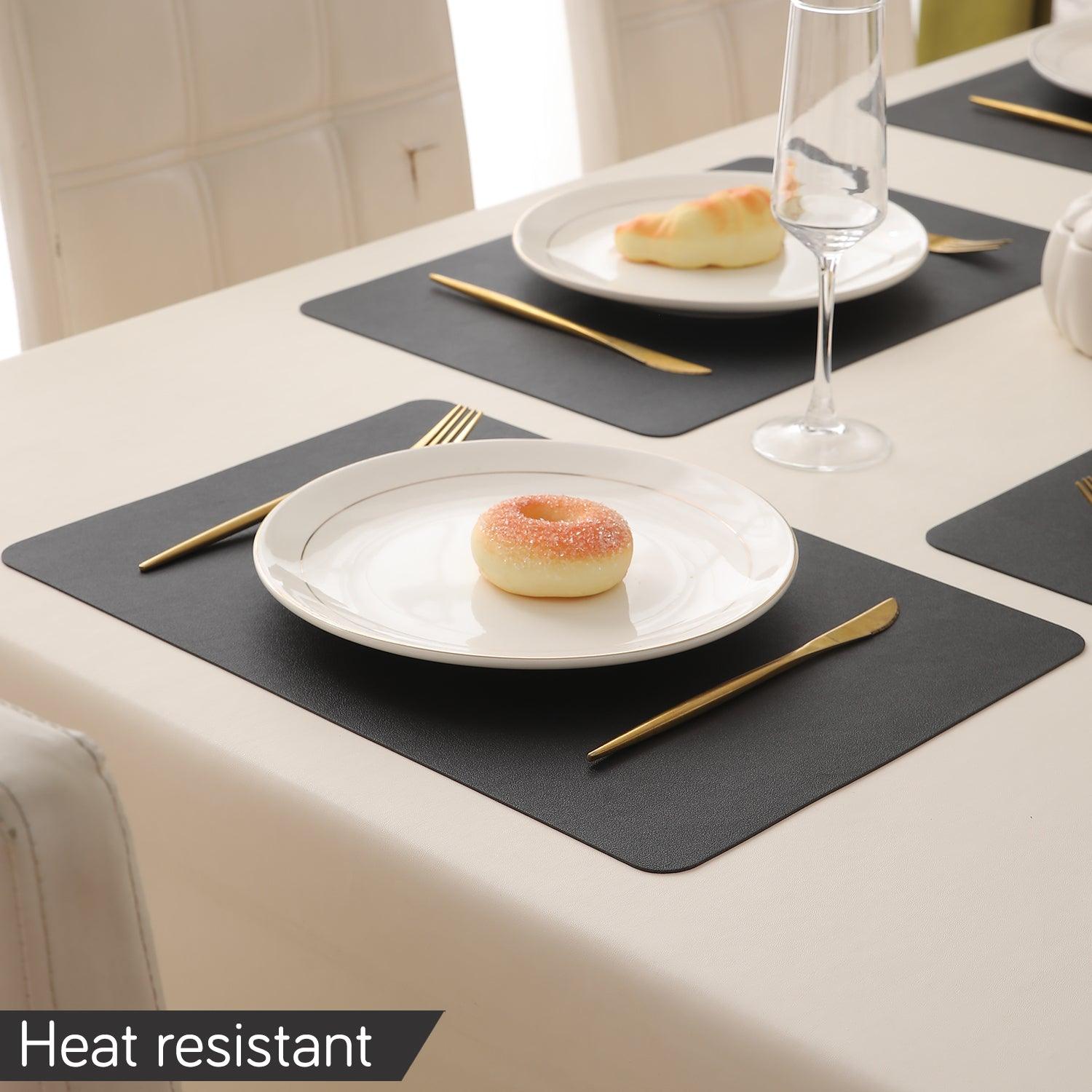 Premium Faux Leather Dining Table Mats, Black - HOKIPO | Har Ghar ka Humsafar