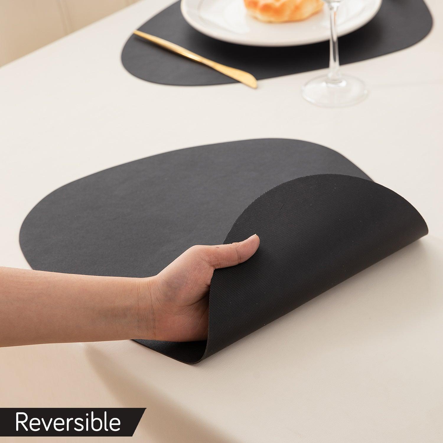 Premium Faux Leather Dining Table Mats, Black - HOKIPO | Har Ghar ka Humsafar