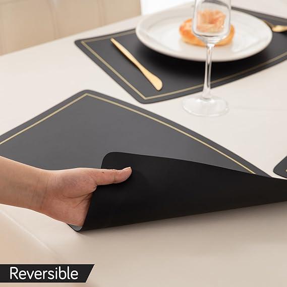 Premium Faux Leather Dining Table Mats, Black - HOKIPO | Har Ghar ka Humsafar