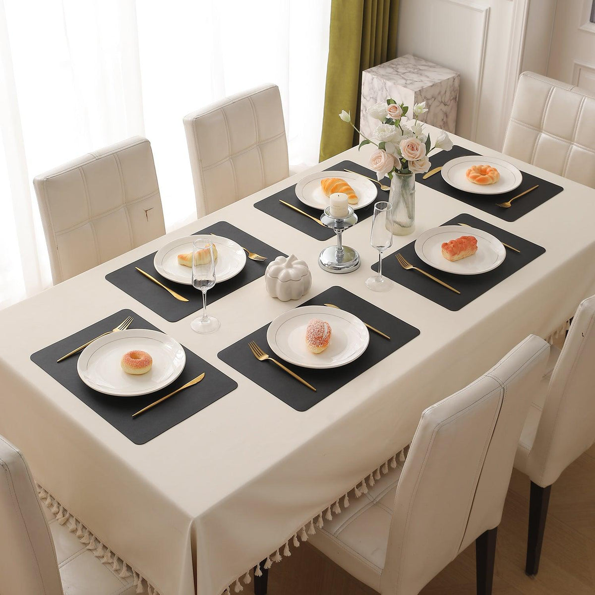 Premium Faux Leather Dining Table Mats, Black - HOKIPO | Har Ghar ka Humsafar