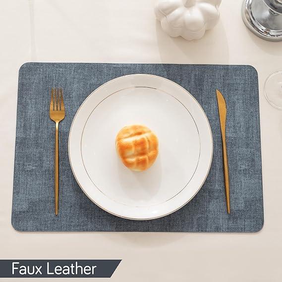 Premium Faux Leather Dining Table Mats, Blue - HOKIPO | Har Ghar ka Humsafar