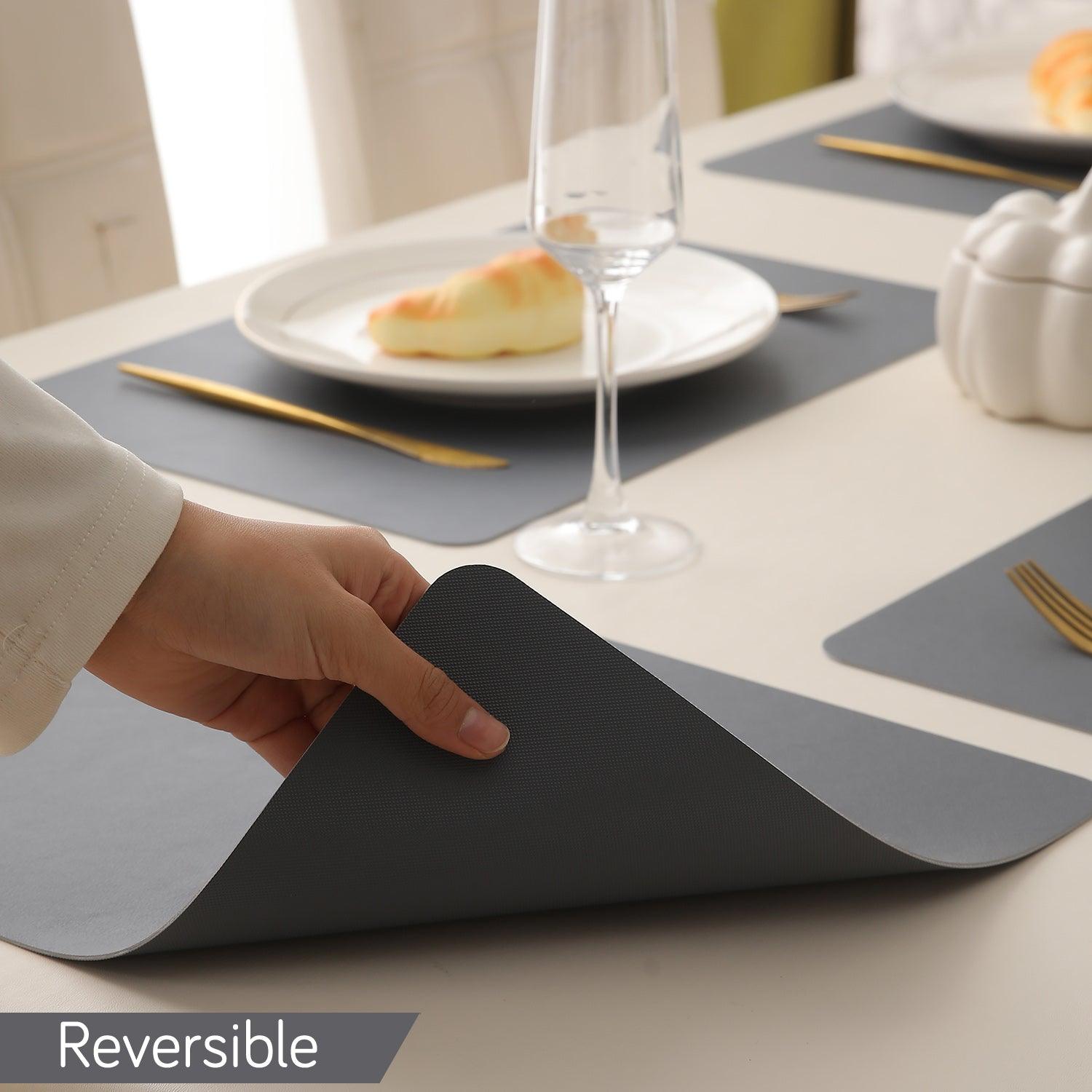 Premium Faux Leather Dining Table Mats, Dark Grey - HOKIPO | Har Ghar ka Humsafar