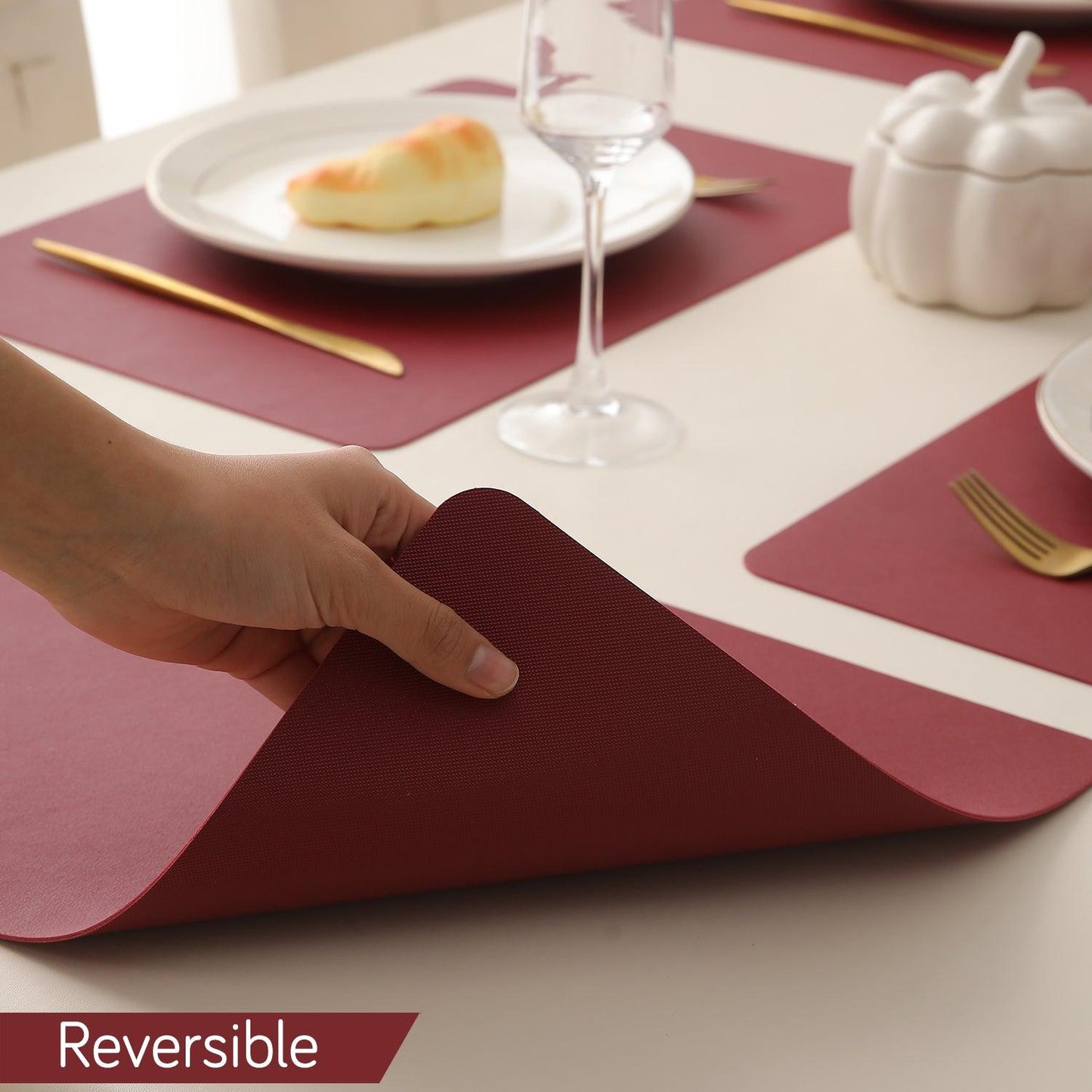 Premium Faux Leather Dining Table Mats, Dark Red - HOKIPO | Har Ghar ka Humsafar