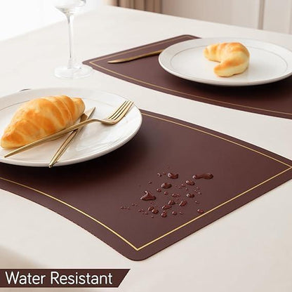 Premium Faux Leather Dining Table Mats, Deep Brown - HOKIPO | Har Ghar ka Humsafar