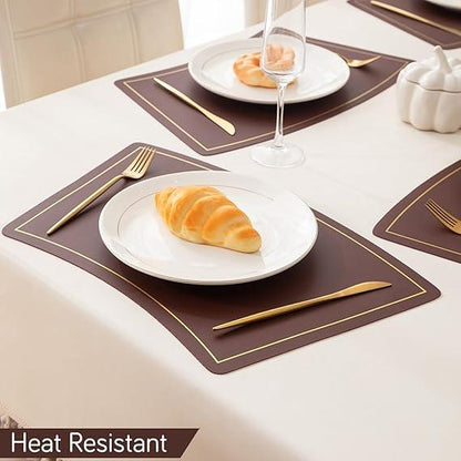 Premium Faux Leather Dining Table Mats, Deep Brown - HOKIPO | Har Ghar ka Humsafar