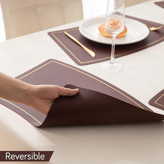 Premium Faux Leather Dining Table Mats, Deep Brown - HOKIPO | Har Ghar ka Humsafar